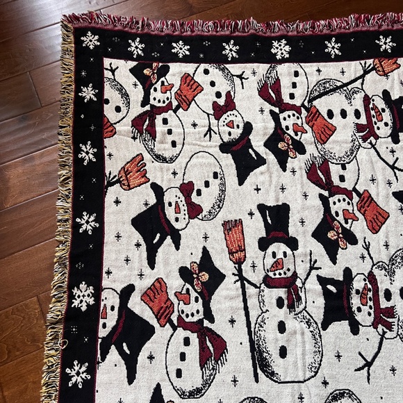 Christmas Winter Snowman Tapestry Afghan Woven Blanket Throw MWW 1996 Cotton - Picture 12 of 13